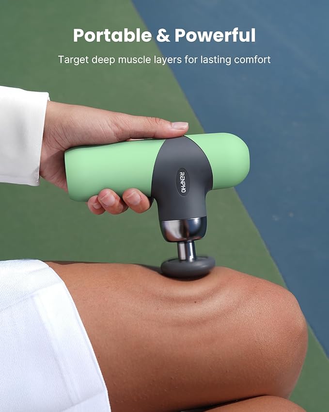 RENPHO Mini Thermal Massage Gun with Heat, Valentines Birthday Gifts for Women Men, Portable Deep Tissue Percussion Massager, Color Silicone Sleeves Travel Size with Carry Case, Spearmint