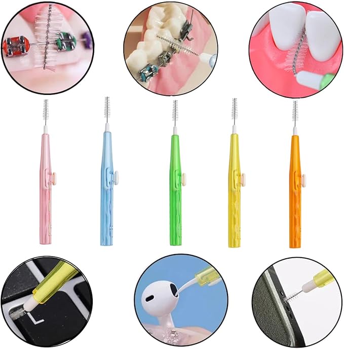 Interdental Brushes Oral Telescopic Type Dental Hygiene Brush Angled Interdental Toothpick Short Handle 30Pcs 5 Different Sizes Tooth Portable Cleaning Tool (Multi-Colored) ﻿