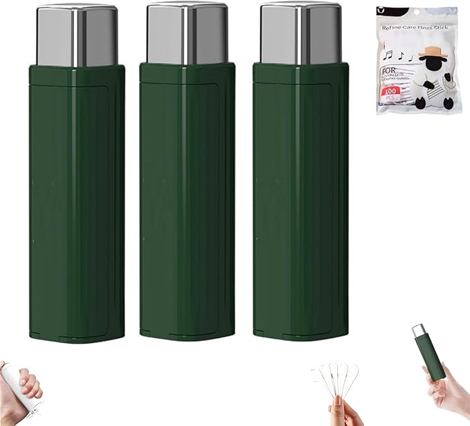 Portable Floss Dispenser with 100 Pcs Dental Floss, Dental Floss Dispenser Dental Floss Picks Case,Portable Automatic Floss Dispenser Floss Organizer Travel Floss Case (Green-3PCS)