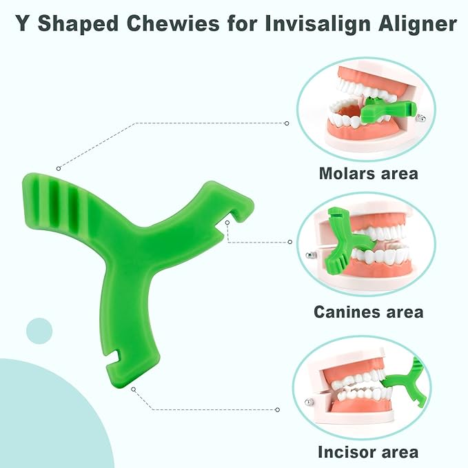 Chewies for Invisalign Aligner, DLENP 8 PCS Y-Shaped Chewies for Aligner Trays Seater Orthodontic Munchies for Invisalign(8 Pcs Green/Mint Flavor)