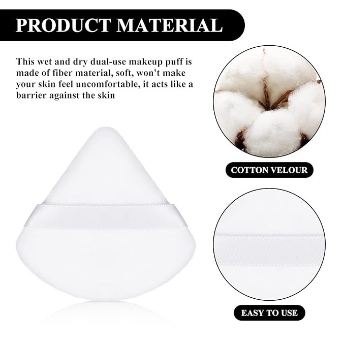 Maitys 12 Pieces Powder Puff Triangle Face Makeup Cosmetic for Loose Powder Soft Body Washable Reusable Foundation Sponge Mineral Wet Dry Makeup Tool for Women(Small,Black, White, Blue)
