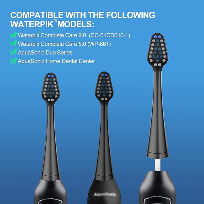 Harobey Replacements Toothbrush Heads for Waterpik Complete Care 5.0/9.0 (WP-861/CC-01), STRB-10WB, Pack of 10, Black