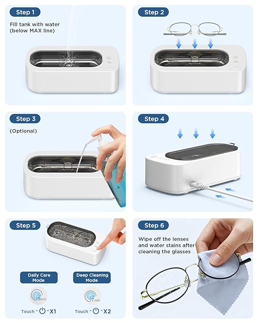 Ultrasonic Jewelry Cleaner Machine: 48KHz Ultra Sonic Cleaner for Jewelry,Eyeglass,Rings,Watch Band,Dentures,with Dual Cleaning Modes,350ML 304 Stainless Steel Tank,Gift for Wife,Mom,Daughter