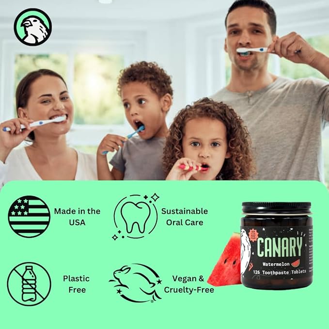 Canary Nano Hydroxyapatite Toothpaste Tablets Watermelon- Remineralizing, Fluoride Free, All Natural Tabs with Xylitol - Great for Kids, Plastic Free - 126 Count