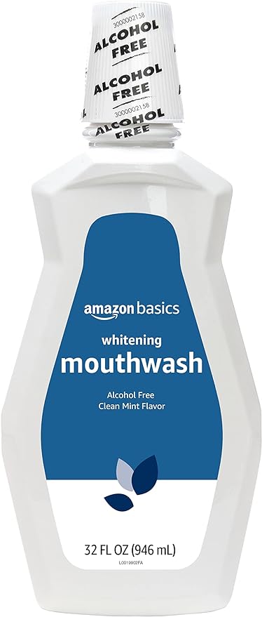 Amazon Basics Teeth Whitening Mouthwash, Alcohol-Free, Clean Mint, 32 Fluid Ounces, 4-Pack, Previously Solimo