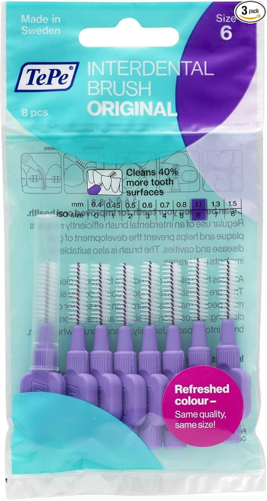 TePe Interdental Brushes 1.1mm Purple - 3 Packets of 8 (24 Brushes) by TePe