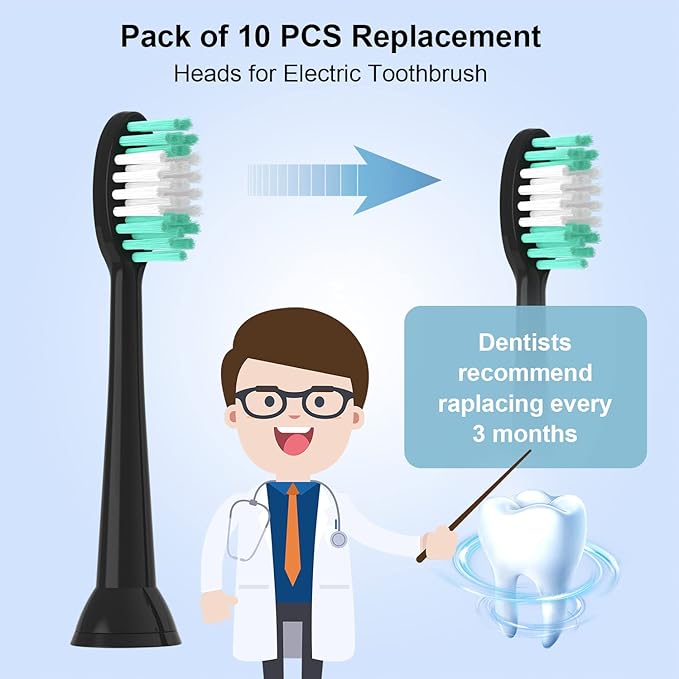 Replacement Toothbrush Heads Compatible with AquaSonic Black Series Electric Toothbrush 10 Pack Everystep,Not for AquaSonic Duo Series