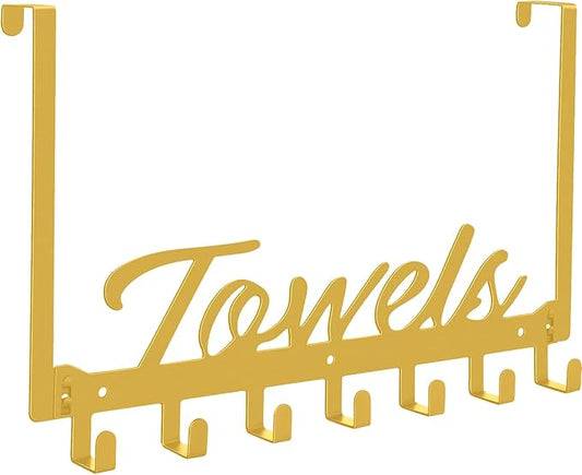 Over The Door Hooks, Heavy Duty Wall Mount Towel Hanger with 7 Hooks for Bedroom Bathroom Pool Kitchen Towels, Bag, Coats (Gold)