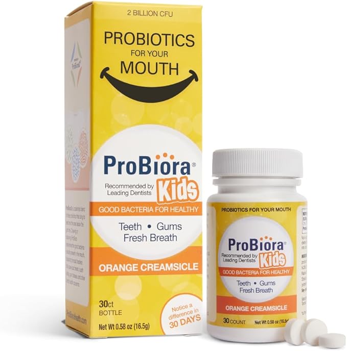 ProBiora Kids Oral-Care Chewable Probiotic Tablets | Probiotic Supplement Designed Specifically for Kids | Healthier Teeth & Gums | Fresher Breath | Whiter Teeth (30 Count (Pack of 3), Orange)