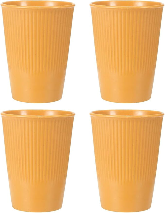 uxcell 4 Pcs Simple Toothbrush Cup, 3.3 x 3.3 x 4.2 Dishwasher Safe Bathroom Tumbler Reusable Plastic Cup Set for Storing Toothpaste Combs, Yellow
