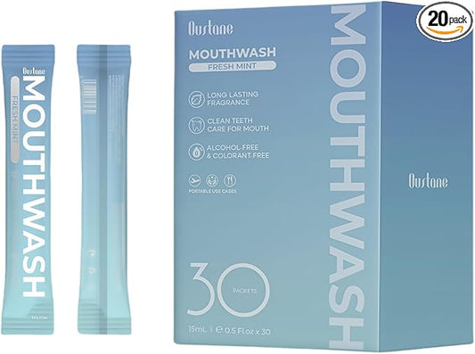 Travel Size Fresh Mint Mouthwash, Alcohol-Free, 15ml Portable Packets, Long-Lasting Freshness (30)