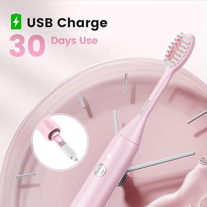 Sonic Electric Toothbrush for Adults, Rechargeable Portable Electric Toothbrush Travel Kit (Pink, USB)