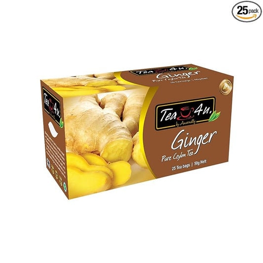 Tea4U Flavored Black Ceylon TeaBags (Ginger) - Ideal Quality from Sri Lanka's Finest Leaves and Expertly Blended - 25 Count
