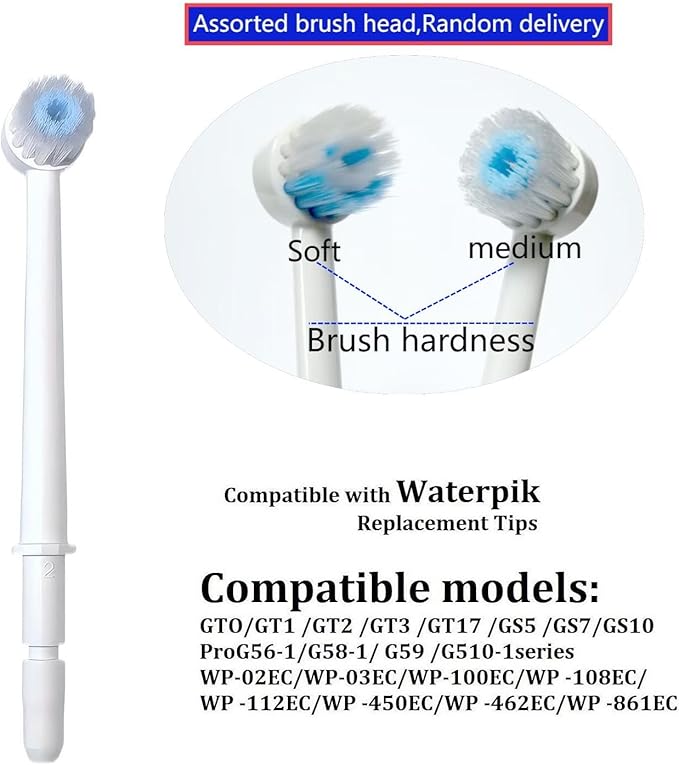 Replacement Toothbrush Heads for Waterpik Water Flossers, Replacement Picks Compatible with Waterpik, 3Pcs Replacement Heads for Water Pick flosser.(Assorted Brushhead, Random Delivery)