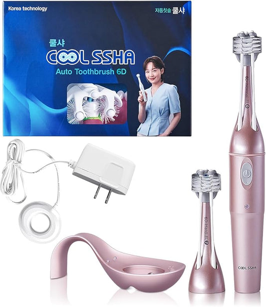 Made in Korea Toothbrush with Dual-Action Brush Heads – Deep Cleaning for Teeth and Gums (2Head_Rosegold)