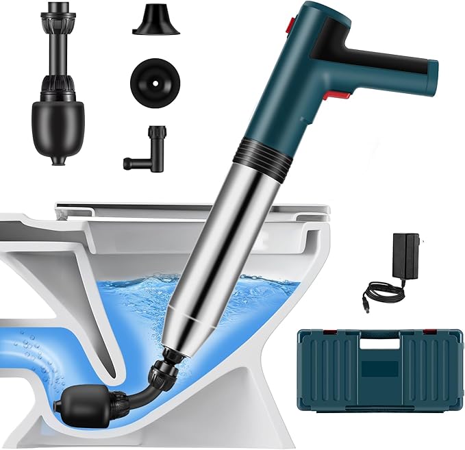 Electric Toilet Plunger ，Hair Drain Clog Remover,High Pressure Air Toilet Plungers, Heavy Duty Plunger For Toilet,Drain,Bathroom,Floor Drain,Sewer,Pipe，built-in battery, BLUE