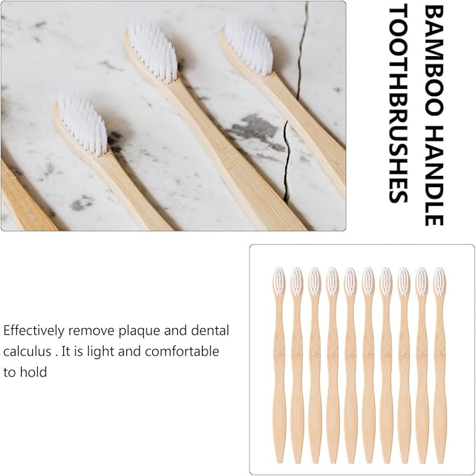 POPETPOP Natural Toothbrushes 10pcs Soft Nylon Bristles Portable Travel Teeth Brush Eco-Friendly Personal Care Set for Camping Hiking