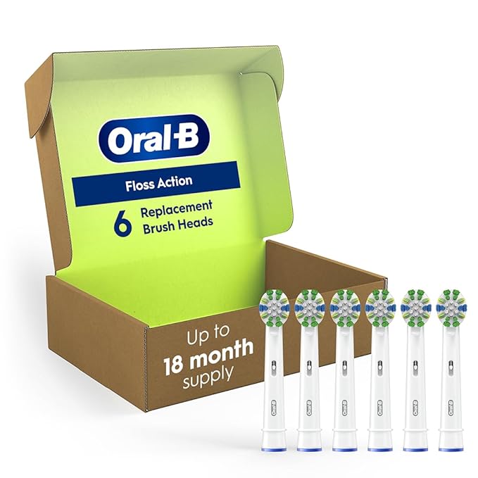 Oral-B Floss Action Replacement Brush Heads for an Oral-B Electric Toothbrush, Pack of 6