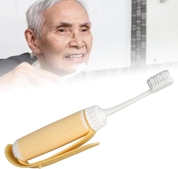 Silicone Toothbrush Easy Hand Grip Toothbrush for Elderly, Prevent Slip, Adjustable Strap, Weighted Handle