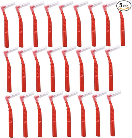 Angzhili 25 Pcs Interdental Angle Brushes,Reusable Dental Cleaners,Oral Dental Hygiene Brush,Dental Toothpick Floss for Braces,Tooth Cleaning Tool (Red)