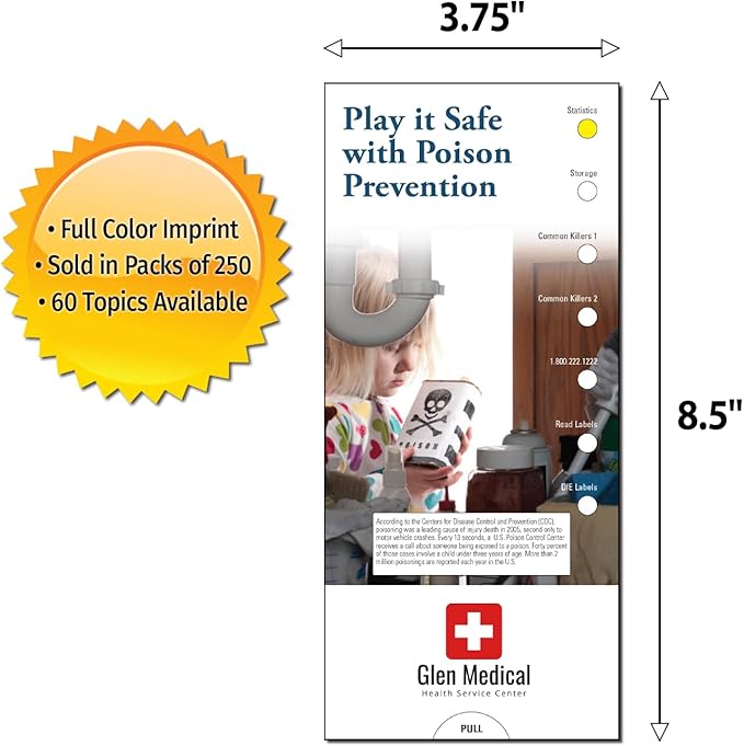ZOCO - Poison Prevention Slide Chart - Custom Promotional Item (Pack of 250) - Food Preparation, Medications Storage Guide - Pediatricians, Veterinarians, Hospitals Handout, Brochure - 3.75 x 8.5 in.