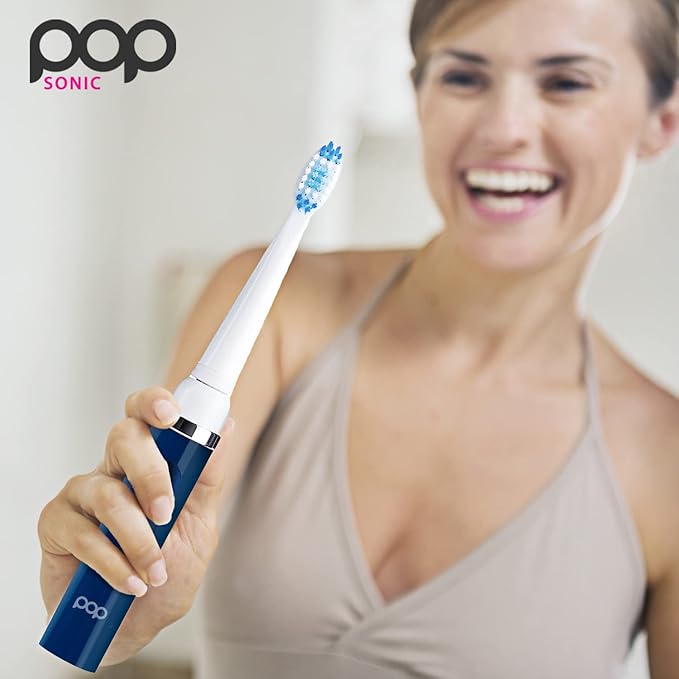 Pop Sonic Electric Toothbrush (Navy Blue) - Travel Toothbrushes w/AAA Battery | Kids Electric Toothbrushes with 2 Speed & 15,000-30,000 Strokes/Minute, Dupont Nylon Bristles
