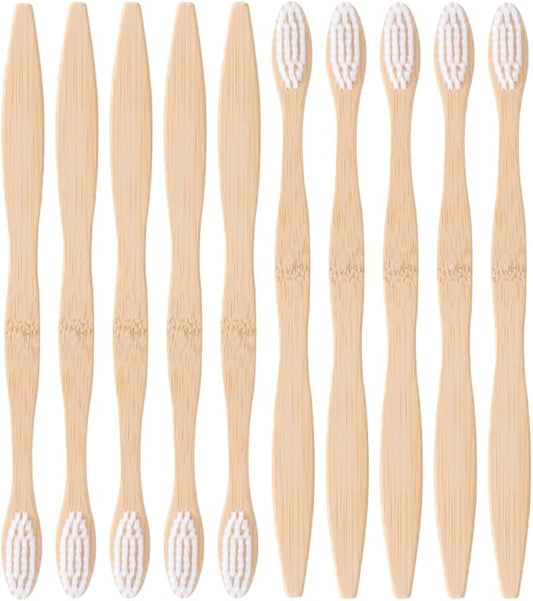 POPETPOP Natural Toothbrushes 10pcs Soft Nylon Bristles Portable Travel Teeth Brush Eco-Friendly Personal Care Set for Camping Hiking