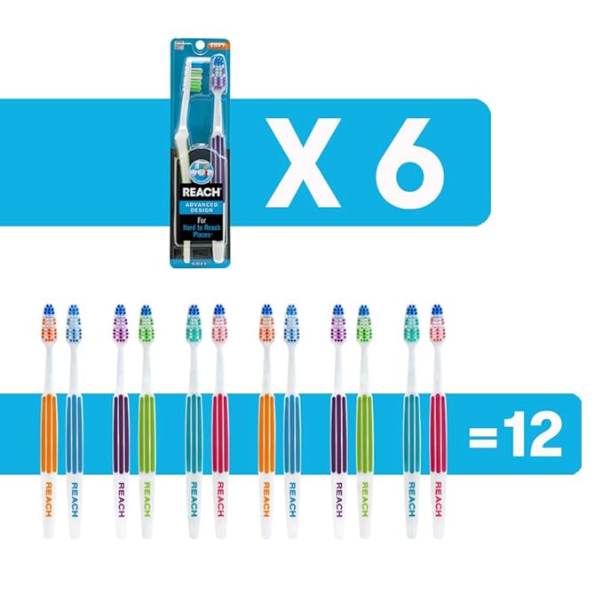 REACH Advanced Design Toothbrushes, Soft, 2-Count (Pack of 6)