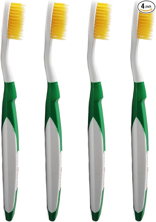 Dolphin Gold [4 Packs] Extra Soft Toothbrush Manual Long Flossing Bristle, Ultra Clean Toothbrush, Good for Sensitive Teeth and Gums (Green, Gold 4 Packs)