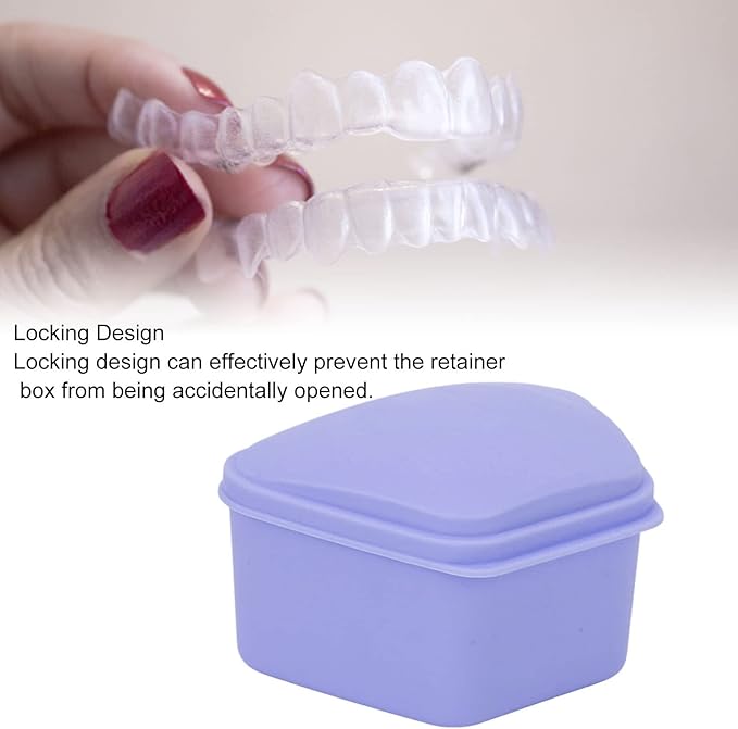 Trapezoid Retainer Case, Mouth Guard Cases, Denture Case Partial Tooth Case Denture Box Denture Storage Boxes, Travel Portable Denture Bath Box for Home Office Purple