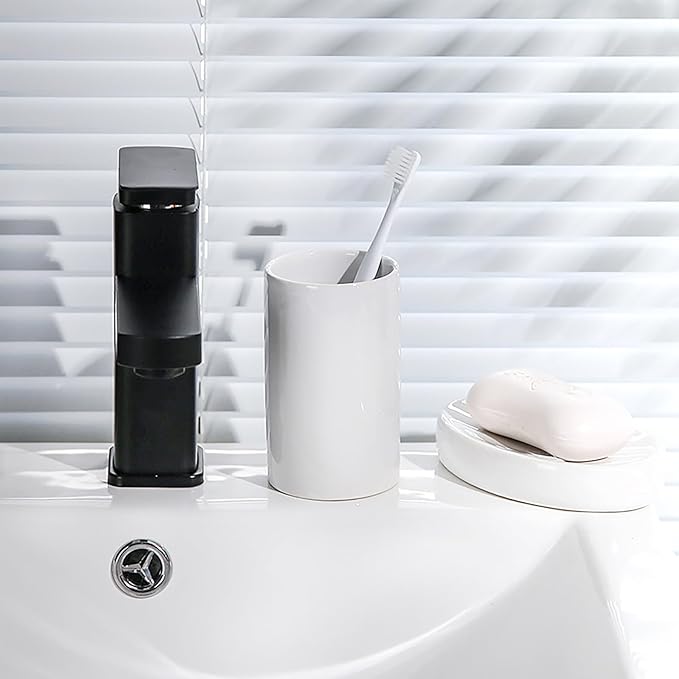 White Ceramic Toothbrush Holders, Bathroom Tumbler Cups,Toothbrush Cup, Bathroom Counter Organizer(300ml)