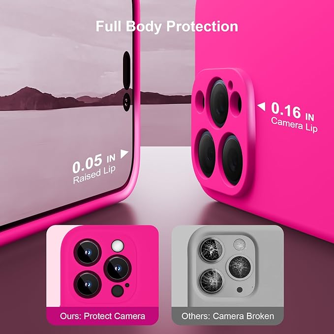 Magnetic for iPhone 15 Pro Case, Compatible with MagSafe, with 9H Nano Screen Protectors, Full Camera Protection, Silicone Shockproof Microfiber Lining Phone Case 6.1", Hot Pink