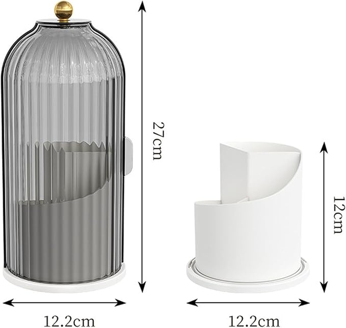 Makeup Brush Organizer Toothbrush Holder with Transparent Door Lid, 360 Rotating Sliding Opening, Door Dustproof&Waterproof for Vanity Bathroom Bedroom (Black)
