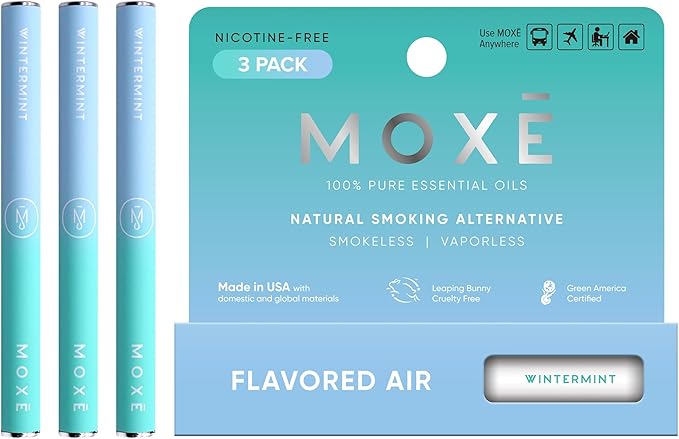 MOXE Natural Wintermint Air Inhaler | Non Electric Long-Lasting Flavored Air Refreshing Support | Oral Fixation Wintergreen & Menthol Essential Oils, Craving Relief - 3 Pack