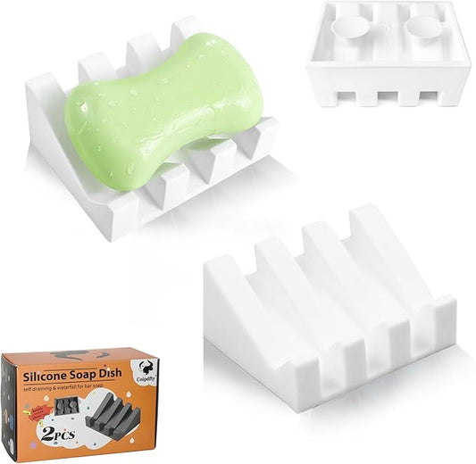 Self Draining Soap Dish,Silicone Suction Cup Soap Holder, Bathroom Soap Dish for Bar Soap,Can Extend Soap Life,Bathroom, Bath Tub, Kitchen Sink (2, White)