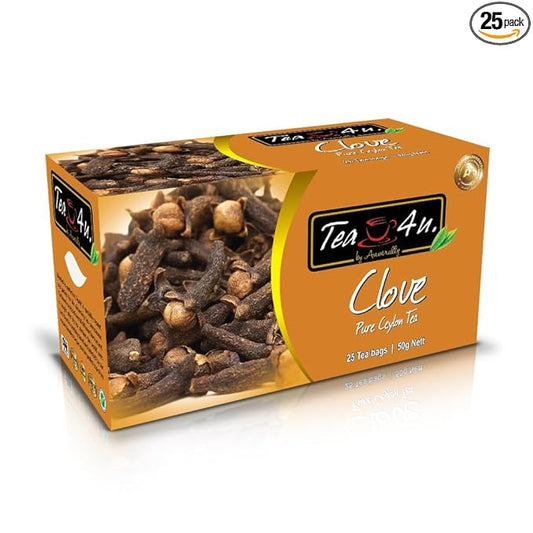Tea4U Flavored Black Ceylon TeaBags (Clove) - Ideal Quality from Sri Lanka's Finest Leaves and Expertly Blended - 25 Count