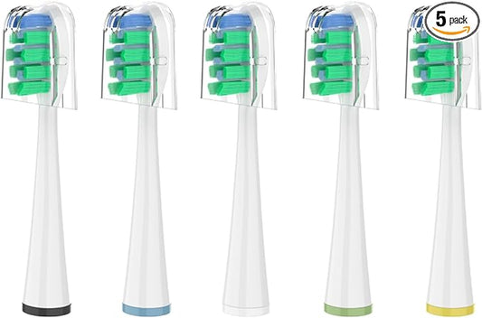 Replacement Brush Heads for Waterpik Sensonic Complete Care Toothbrush, with Covers, Compact, White, 5 Count