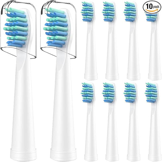 Electric Toothbrush Heads Compatible with TEETHEORY Sonic and Fairywill - Replacement Brush Heads Compatible with FW-507/508/551/610/659/719/909/917/959,FW-D1/D3/D5/D7/D8, 10 Pack, White