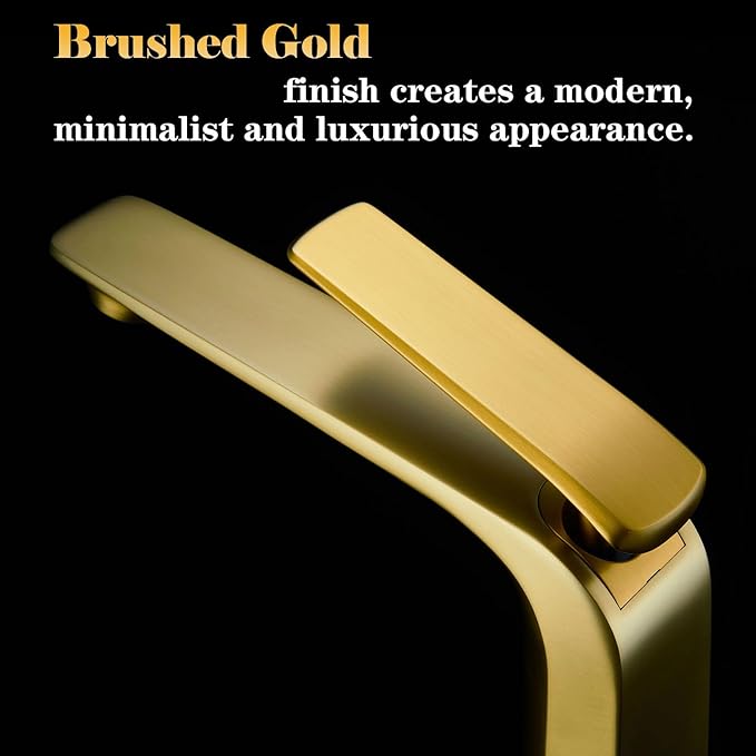TOCALOCA Tall Bathroom Faucets Brushed Gold, One Hole Single Handle Lever Faucet for Vessel Bowl Sink, Premium Brass Bathroom Basin Faucet Lavatory Mixer Tap Gold
