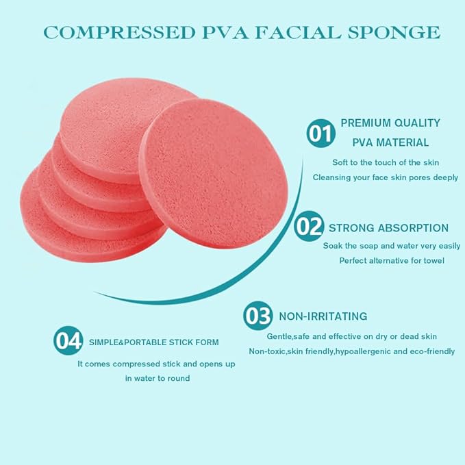 Compressed Facial Sponge,Reusable Makeup Blender 60 Count,Soft Round Wash Sponges for Estheticians Makeup Removal,Face Cleansing Exfoliating Compress Spa Pads for Women,Coral Pink