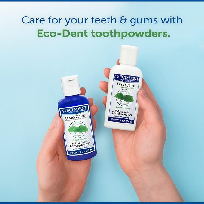 Eco-Dent DailyCare Baking Soda Toothpowder, Original Mint - SLS & Fluoride-Free Toothpaste Powder with Minerals & Essential Oils, Toothpaste Alternative + DailyRinse Single-Use Pack