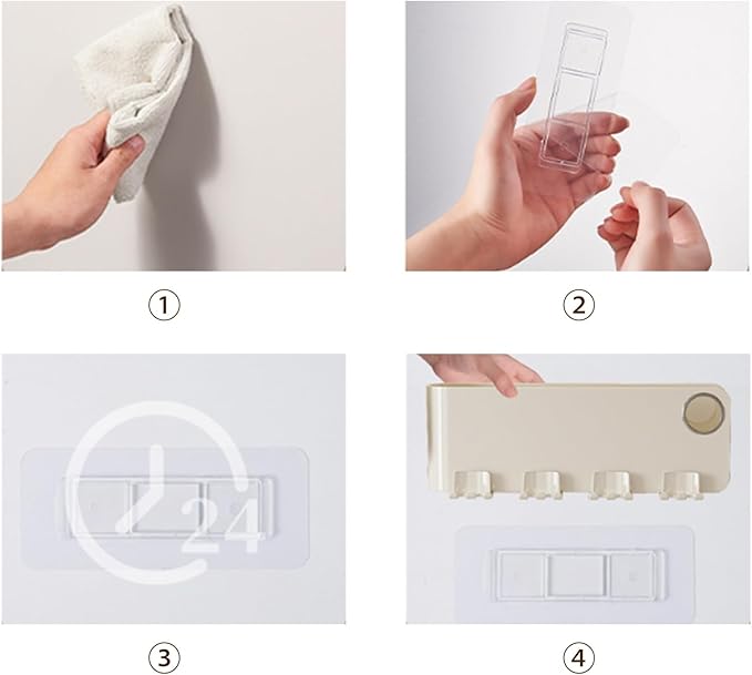 Wall Mounted Toothbrush and Toothpaste Cup Organizer Set No Drill Bathroom Storage Rack with Toothpaste Dispenser and Three Cups