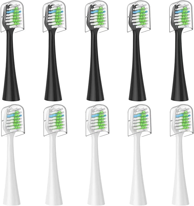 Replacement Toothbrush Heads 10 Pack Only for AquaSonic Duo and for Home Dental Center,5 Black+5 White，Not for AquaSonic Other Series