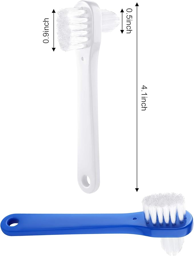 Patelai 6 Pack Denture Cleaning Brush Dual Head Portable Denture Toothbrush Hard Double Sided Multi-Layered Bristles False Teeth Toothbrush for Care Clean Clear Brace Mouth Guard(Blue White,Flat)