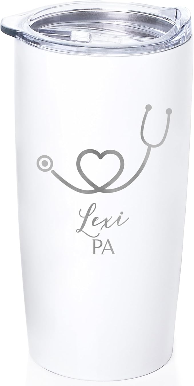 Lifetime Creations Engraved Personalized Nurse Stainless Steel Tumbler with Lid 20 oz (White) - Custom Nurse Gift, Doctor, Healthcare Worker, RN Coffee Travel Mug