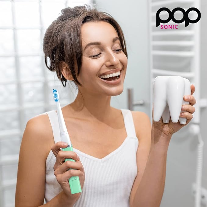 Pop Sonic USB Charge Anywhere Toothbrush(Green) - Rechargeable Toothbrush w/Up to 40,000 Brush Strokes/Minute-Long-Lasting Dupont Nylon Bristles -Teens & Adult with Quadrant Pacer & Timer