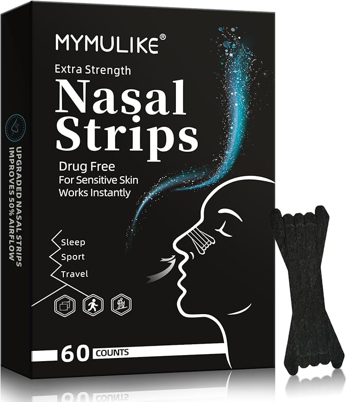 Nasal Strips for Snoring, 60 Count Nose Strips for Breathing- 3X Stronger Opening | Triple Elastic Bands, Reduce Snoring & Nasal Congestion, Nose Patches for Sleep, Work, Sport, Travel