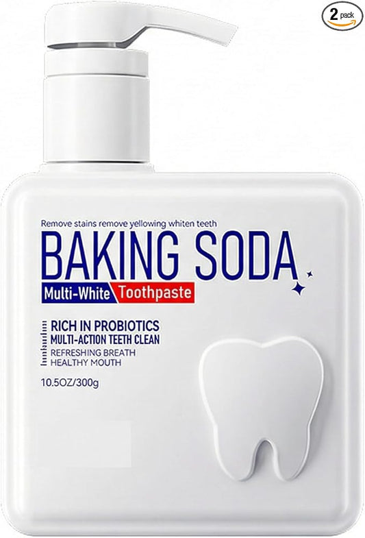 WAYFENGLI Baking Soda Toothpaste with Probiotics - Whitening Toothpaste Pump for Deep Stain Removal - Large 10.5oz (300g) Liquid Gel Toothpaste for Fresh Breath & Gum Care