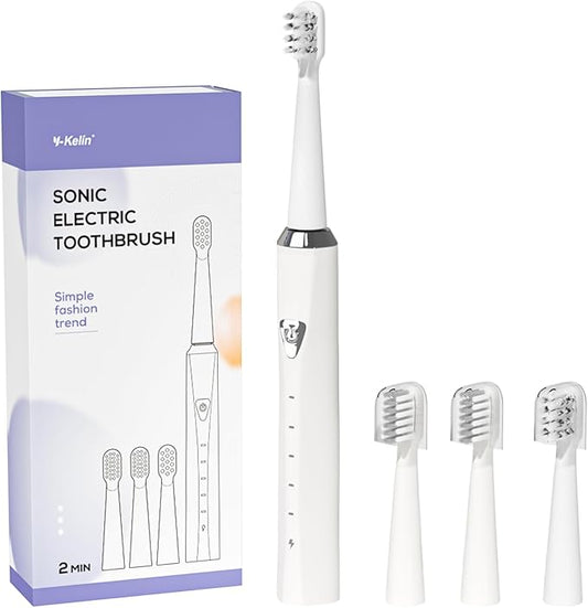 Y-Kelin V-Shaped Orthodontic Electric Toothbrush for Braces, Sonic Toothbrush with 2 Concave Replacement Heads and 2 Convex Replacement Heads, Soft Bristle, 5 Modes IPX7 Waterproof (White)