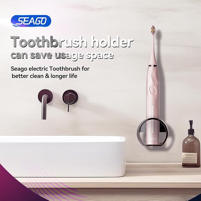 SEAGO Electric Toothbrush with 8 Soft Bristle Heads for Adults，Pressure Sensor, 5 Modes with 2 Minutes Build in Smart Timer,Rechargeable Travel Toothbrush with Brush Hold and Travel Case(2752Pink)